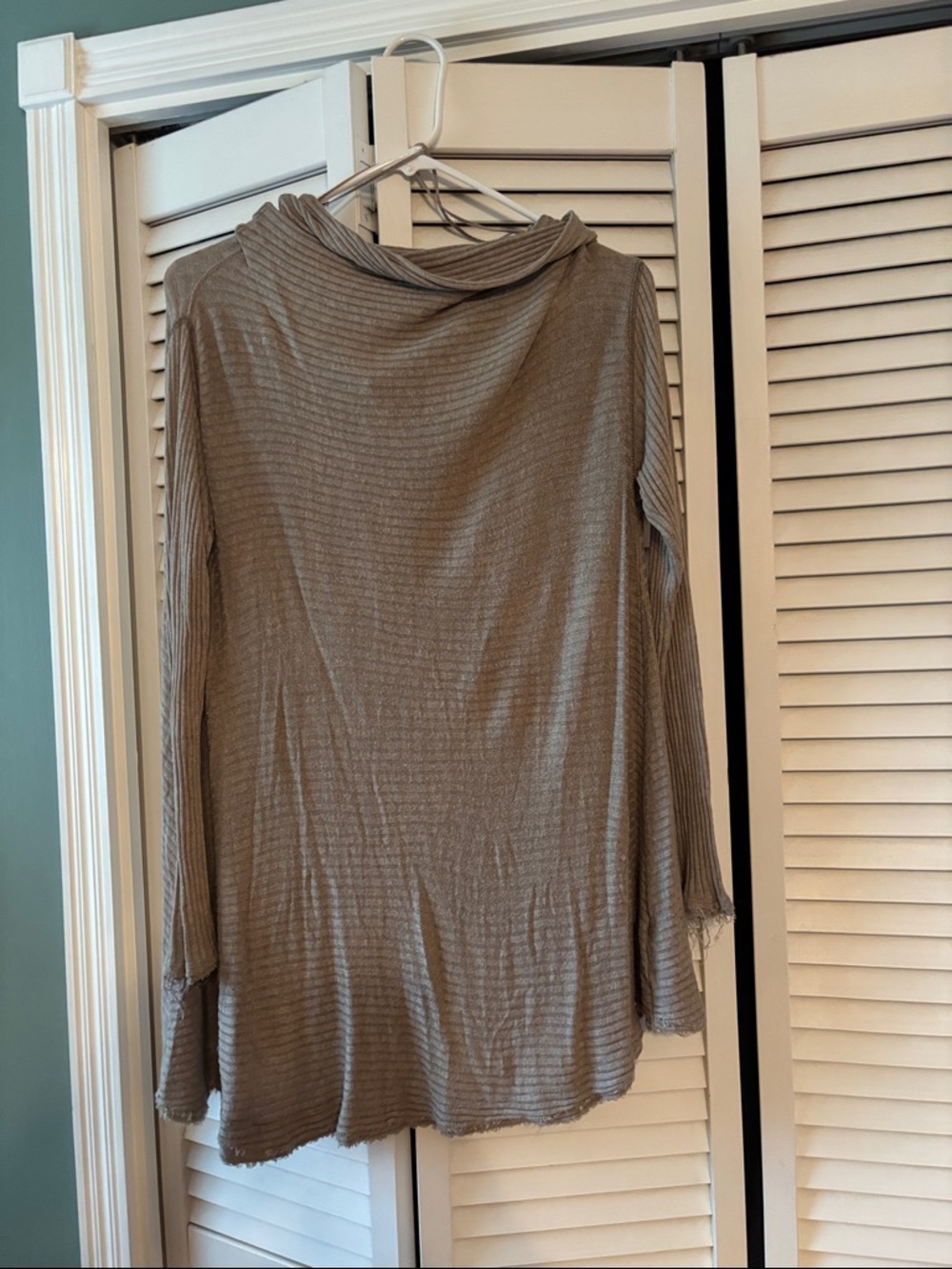 Free People Ribbed Long Sleeve Tunic in Taupe